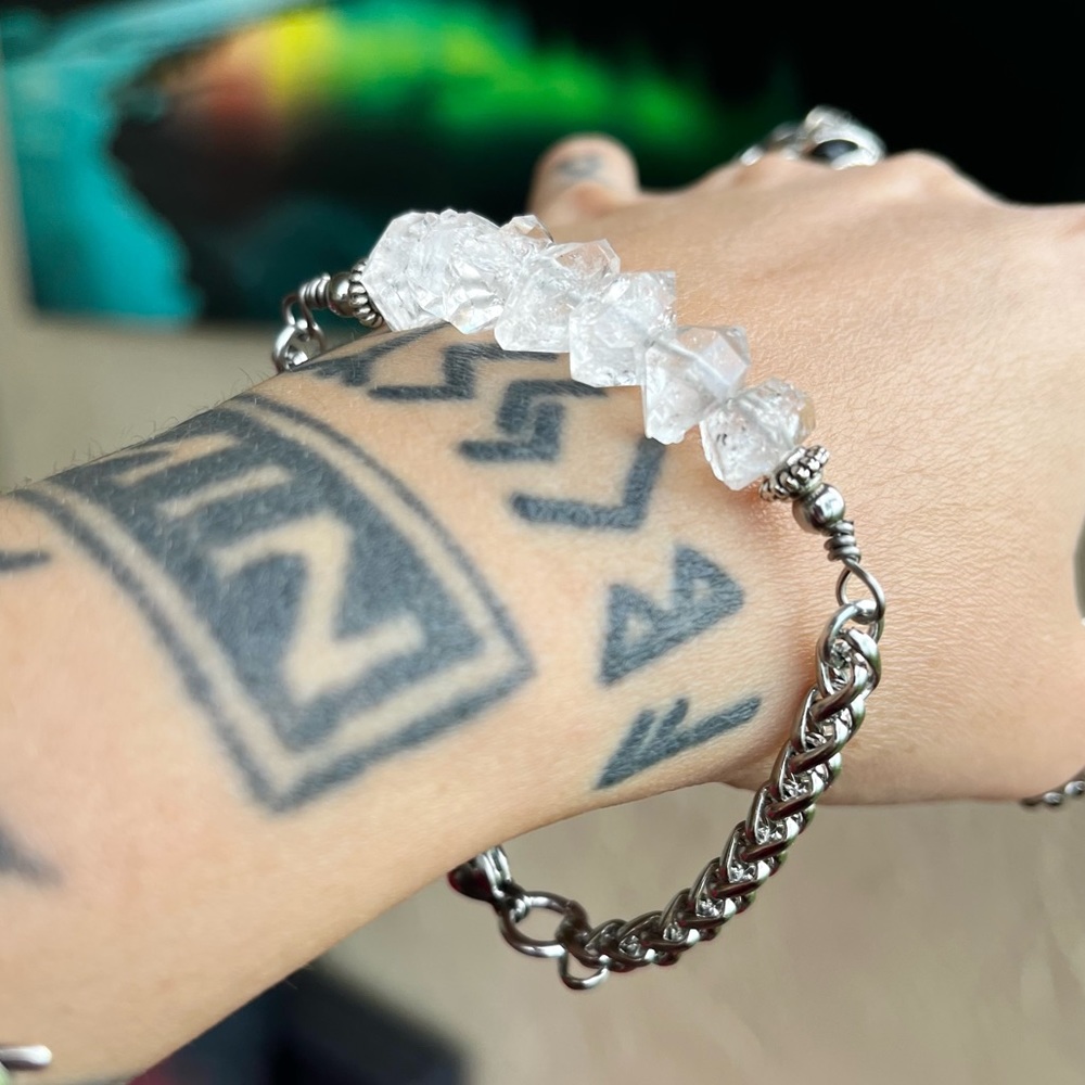 ✨ 7 big genuine herkimers diamonds stainless steel wheat chain crystal bracelet - Picture 13 of 14